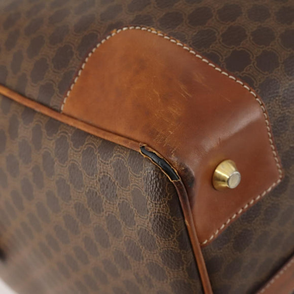 CELINE Macadam Canvas Boston Bag PVC Leather Brown Gold Auth YKZ107