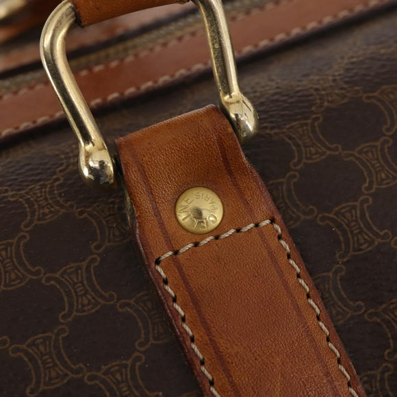 CELINE Macadam Canvas Boston Bag PVC Leather Brown Gold Auth YKZ107