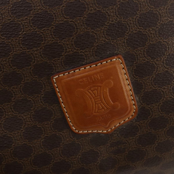 CELINE Macadam Canvas Boston Bag PVC Leather Brown Gold Auth YKZ107