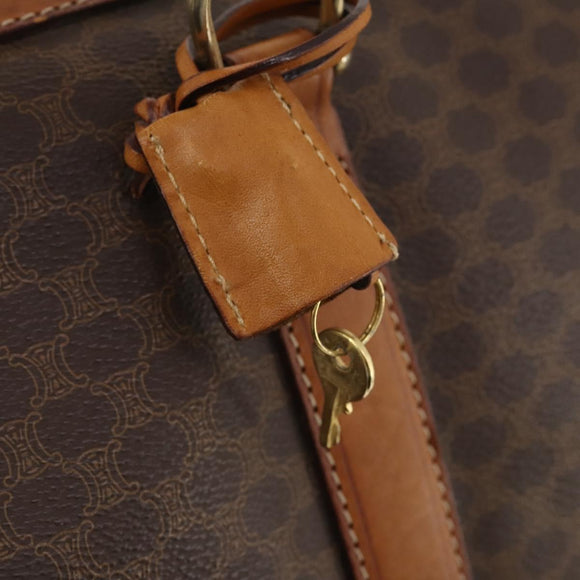 CELINE Macadam Canvas Boston Bag PVC Leather Brown Gold Auth YKZ107