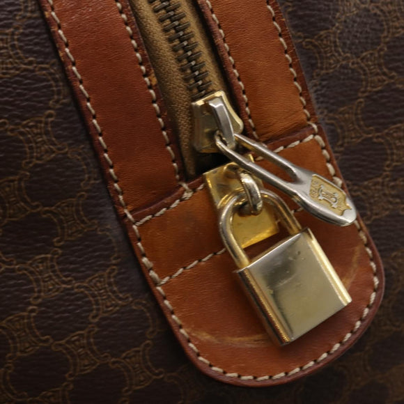 CELINE Macadam Canvas Boston Bag PVC Leather Brown Gold Auth YKZ107
