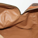 CELINE Macadam Canvas Boston Bag PVC Leather Brown Gold Auth YKZ107-22