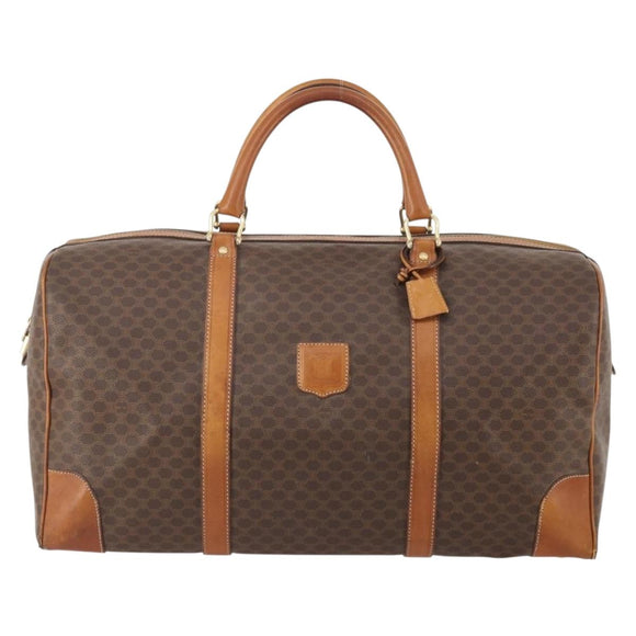 CELINE Macadam Canvas Boston Bag PVC Leather Brown Gold Auth YKZ107