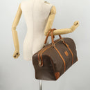 CELINE Macadam Canvas Boston Bag PVC Leather Brown Gold Auth YKZ107-25