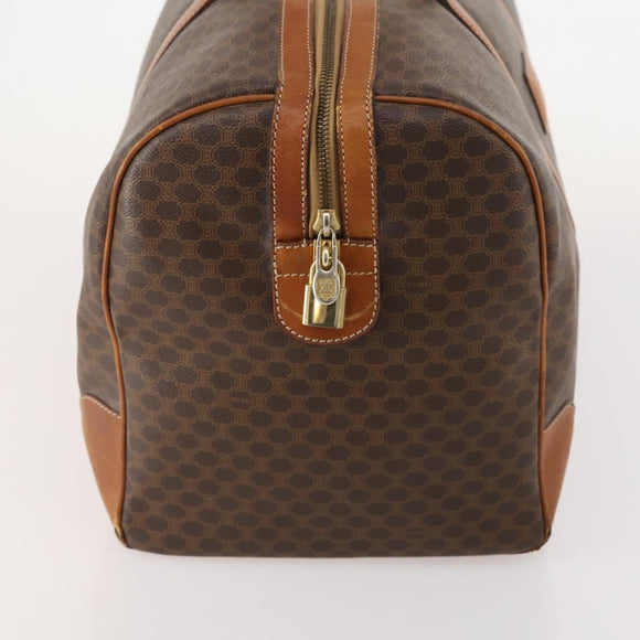 CELINE Macadam Canvas Boston Bag PVC Leather Brown Gold Auth YKZ107