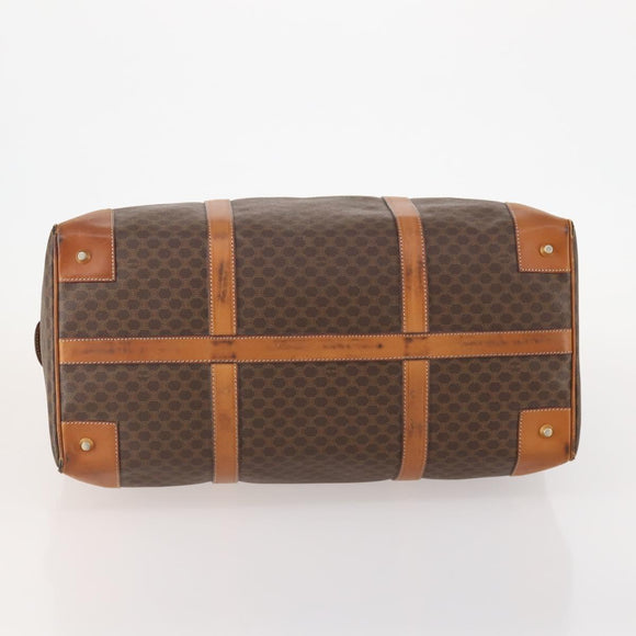 CELINE Macadam Canvas Boston Bag PVC Leather Brown Gold Auth YKZ107