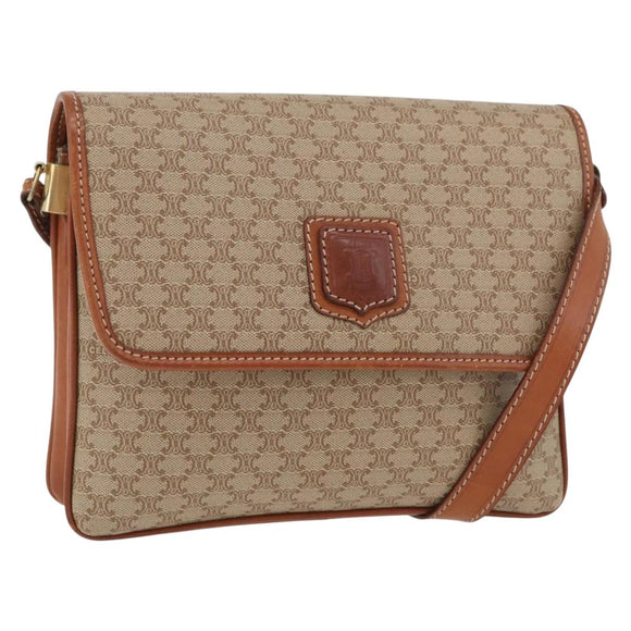 CELINE Macadam Canvas Shoulder Bag PVC Beige Gold Auth YKZ1076