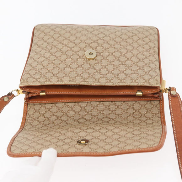 CELINE Macadam Canvas Shoulder Bag PVC Beige Gold Auth YKZ1076