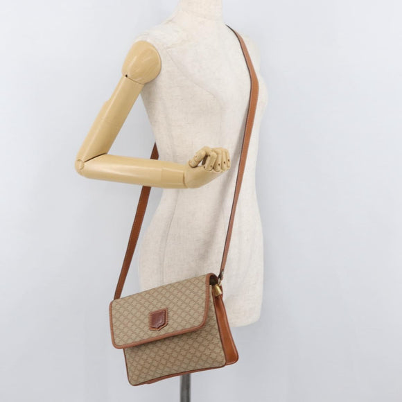 CELINE Macadam Canvas Shoulder Bag PVC Beige Gold Auth YKZ1076