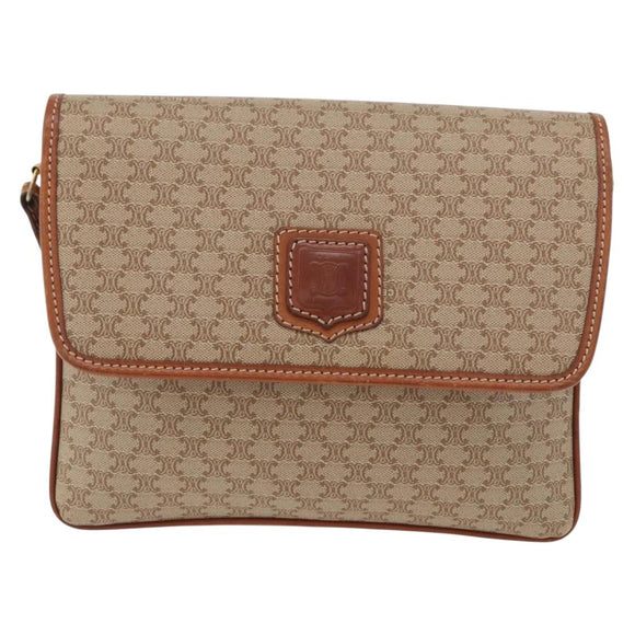 CELINE Macadam Canvas Shoulder Bag PVC Beige Gold Auth YKZ1076