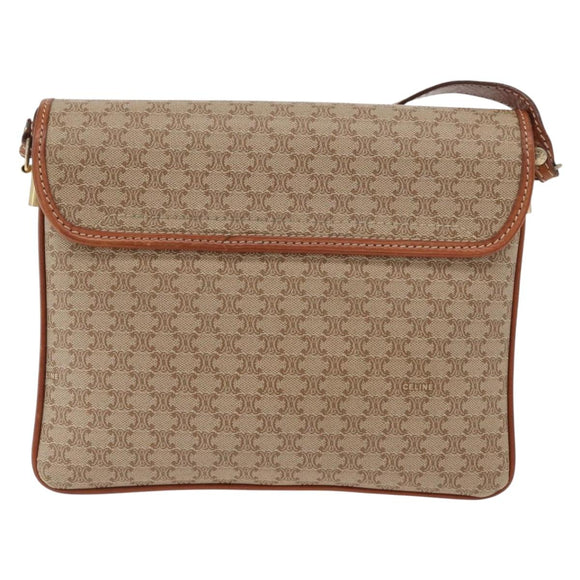 CELINE Macadam Canvas Shoulder Bag PVC Beige Gold Auth YKZ1076