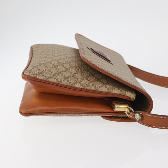 CELINE Macadam Canvas Shoulder Bag PVC Beige Gold Auth YKZ1076