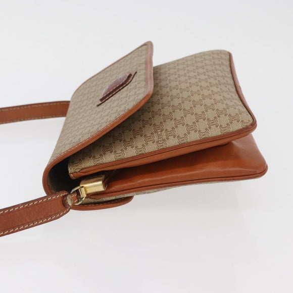 CELINE Macadam Canvas Shoulder Bag PVC Beige Gold Auth YKZ1076