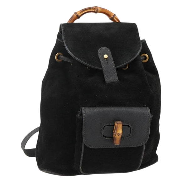 GUCCI Bamboo Backpack Suede Black Gold 003 1998 0030 Auth YKZ1078