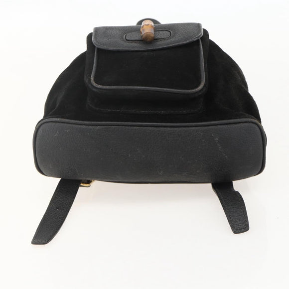 GUCCI Bamboo Backpack Suede Black Gold 003 1998 0030 Auth YKZ1078