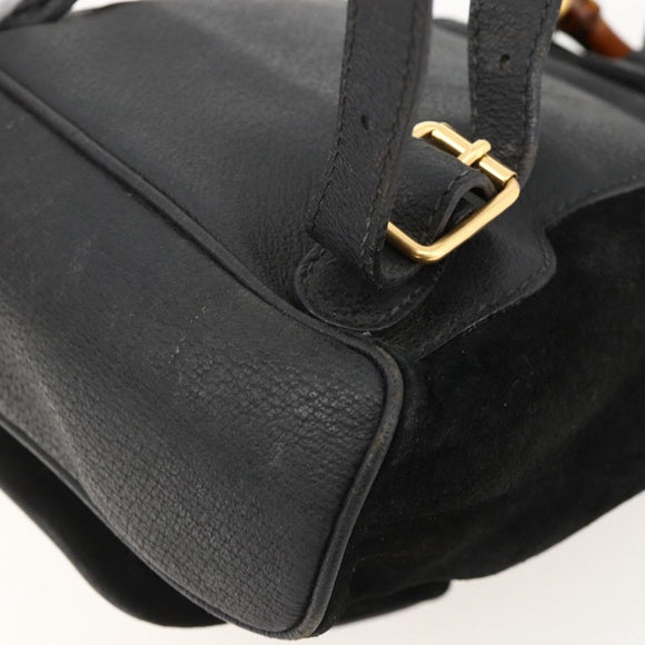 GUCCI Bamboo Backpack Suede Black Gold 003 1998 0030 Auth YKZ1078