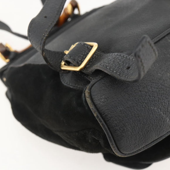 GUCCI Bamboo Backpack Suede Black Gold 003 1998 0030 Auth YKZ1078