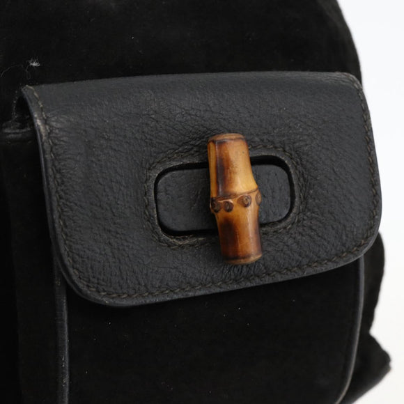 GUCCI Bamboo Backpack Suede Black Gold 003 1998 0030 Auth YKZ1078