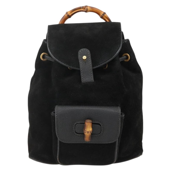 GUCCI Bamboo Backpack Suede Black Gold 003 1998 0030 Auth YKZ1078