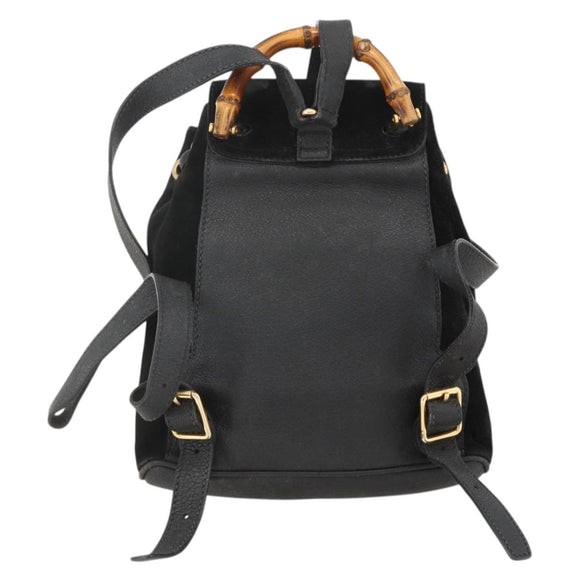 GUCCI Bamboo Backpack Suede Black Gold 003 1998 0030 Auth YKZ1078