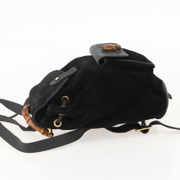 GUCCI Bamboo Backpack Suede Black Gold 003 1998 0030 Auth YKZ1078