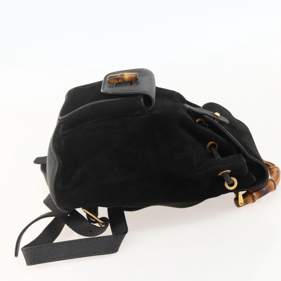 GUCCI Bamboo Backpack Suede Black Gold 003 1998 0030 Auth YKZ1078