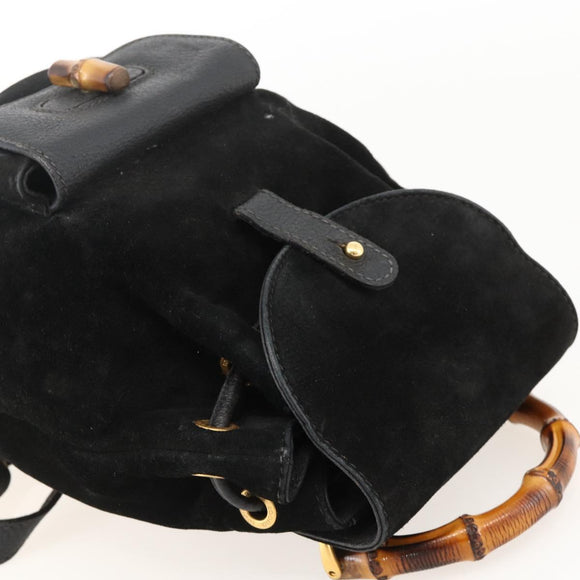 GUCCI Bamboo Backpack Suede Black Gold 003 1998 0030 Auth YKZ1078