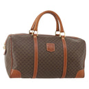 CELINE Macadam Canvas Boston Bag PVC Leather Brown Gold Auth YKZ108-1