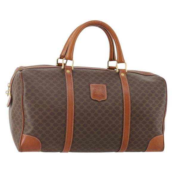 CELINE Macadam Canvas Boston Bag PVC Leather Brown Gold Auth YKZ108