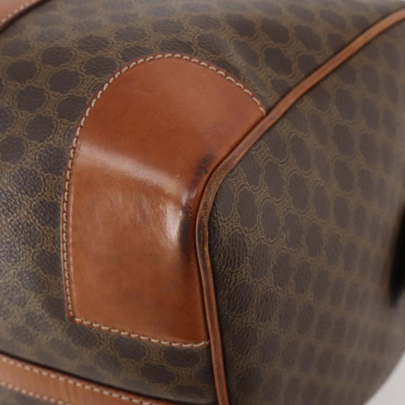 CELINE Macadam Canvas Boston Bag PVC Leather Brown Gold Auth YKZ108