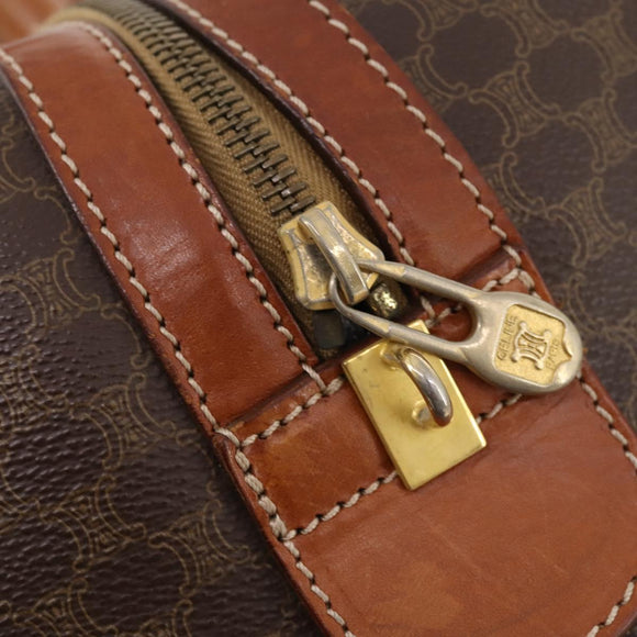 CELINE Macadam Canvas Boston Bag PVC Leather Brown Gold Auth YKZ108