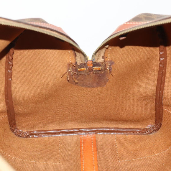 CELINE Macadam Canvas Boston Bag PVC Leather Brown Gold Auth YKZ108