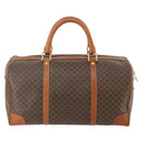 CELINE Macadam Canvas Boston Bag PVC Leather Brown Gold Auth YKZ108-2