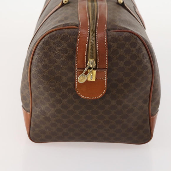 CELINE Macadam Canvas Boston Bag PVC Leather Brown Gold Auth YKZ108