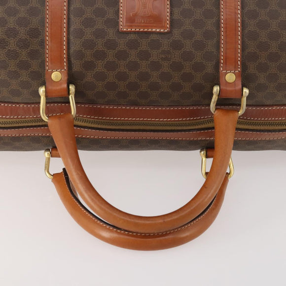 CELINE Macadam Canvas Boston Bag PVC Leather Brown Gold Auth YKZ108
