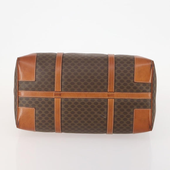 CELINE Macadam Canvas Boston Bag PVC Leather Brown Gold Auth YKZ108