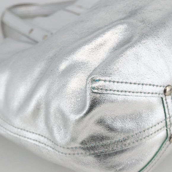 TIFFANY&Co. Reversible Tote Bag Leather Silver Auth YKZ1080
