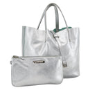 TIFFANY&Co. Reversible Tote Bag Leather Silver Auth YKZ1080-1