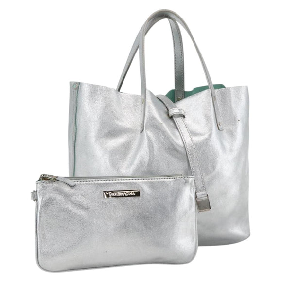 TIFFANY&Co. Reversible Tote Bag Leather Silver Auth YKZ1080