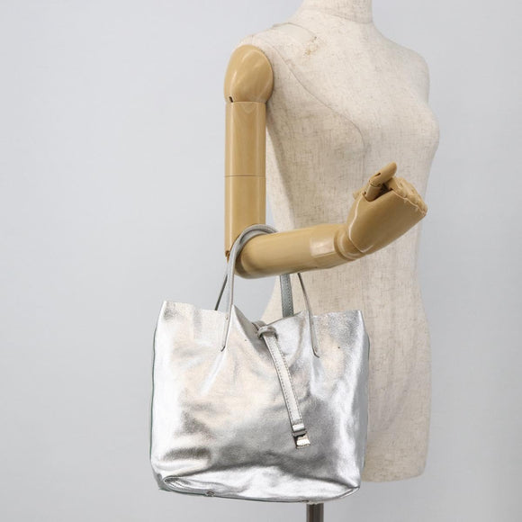 TIFFANY&Co. Reversible Tote Bag Leather Silver Auth YKZ1080