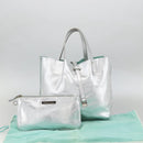 TIFFANY&Co. Reversible Tote Bag Leather Silver Auth YKZ1080-12