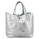 TIFFANY&Co. Reversible Tote Bag Leather Silver Auth YKZ1080-13