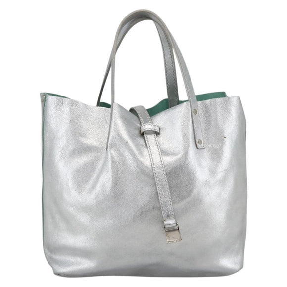 TIFFANY&Co. Reversible Tote Bag Leather Silver Auth YKZ1080