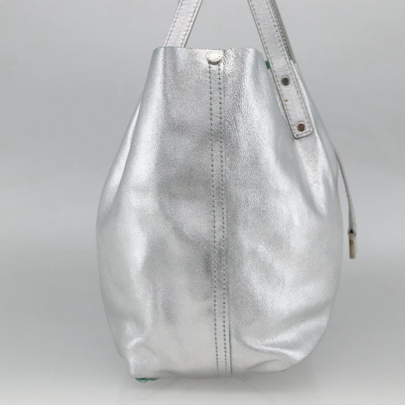 TIFFANY&Co. Reversible Tote Bag Leather Silver Auth YKZ1080