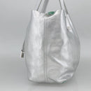 TIFFANY&Co. Reversible Tote Bag Leather Silver Auth YKZ1080-4