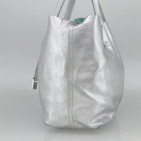 TIFFANY&Co. Reversible Tote Bag Leather Silver Auth YKZ1080