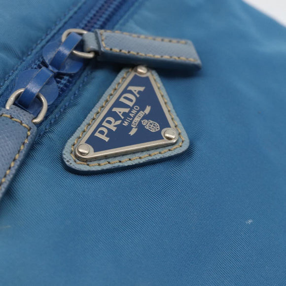 PRADA Vanity Hand Bag Nylon Blue Silver Auth YKZ1085