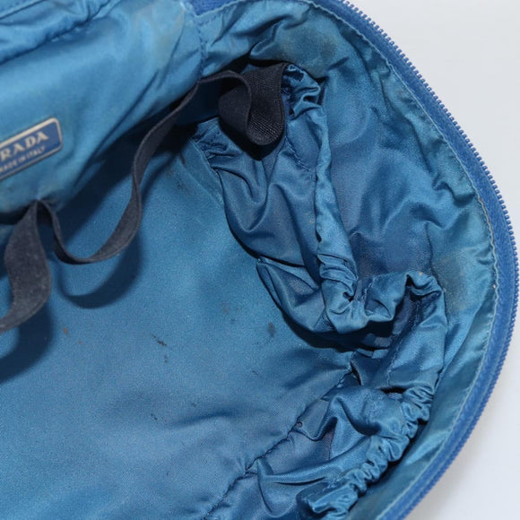 PRADA Vanity Hand Bag Nylon Blue Silver Auth YKZ1085