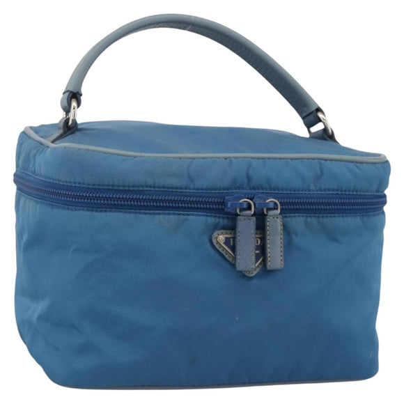 PRADA Vanity Hand Bag Nylon Blue Silver Auth YKZ1085