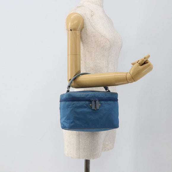 PRADA Vanity Hand Bag Nylon Blue Silver Auth YKZ1085